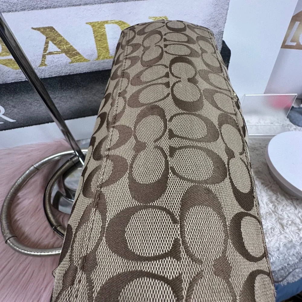 Coach Brown Signature Tote with Metallic Floral Appliqués - Picture 6 of 13